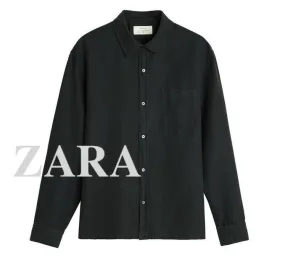 ZARA  |Silk Long Sleeves Plain Cotton Shirts